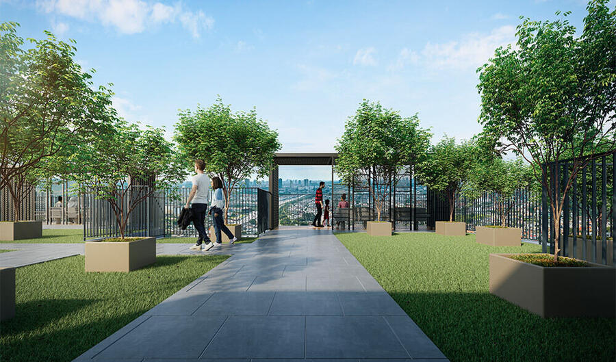 M Aurora sky garden artist impression with function lawn and skyline view