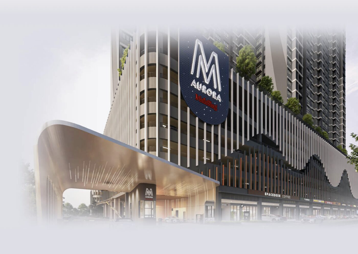 M Aurora grand entrance, illuminated signage and retail podium artist impression, Jalan Klang Lama Kuala Lumpur